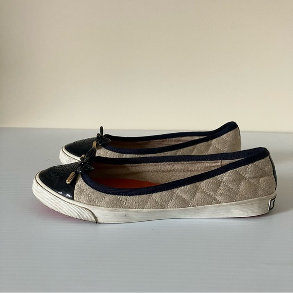 Tory Burch Skylar Quilted Linen Navy Blue Sneakers size 8 - Picture 2 of 7